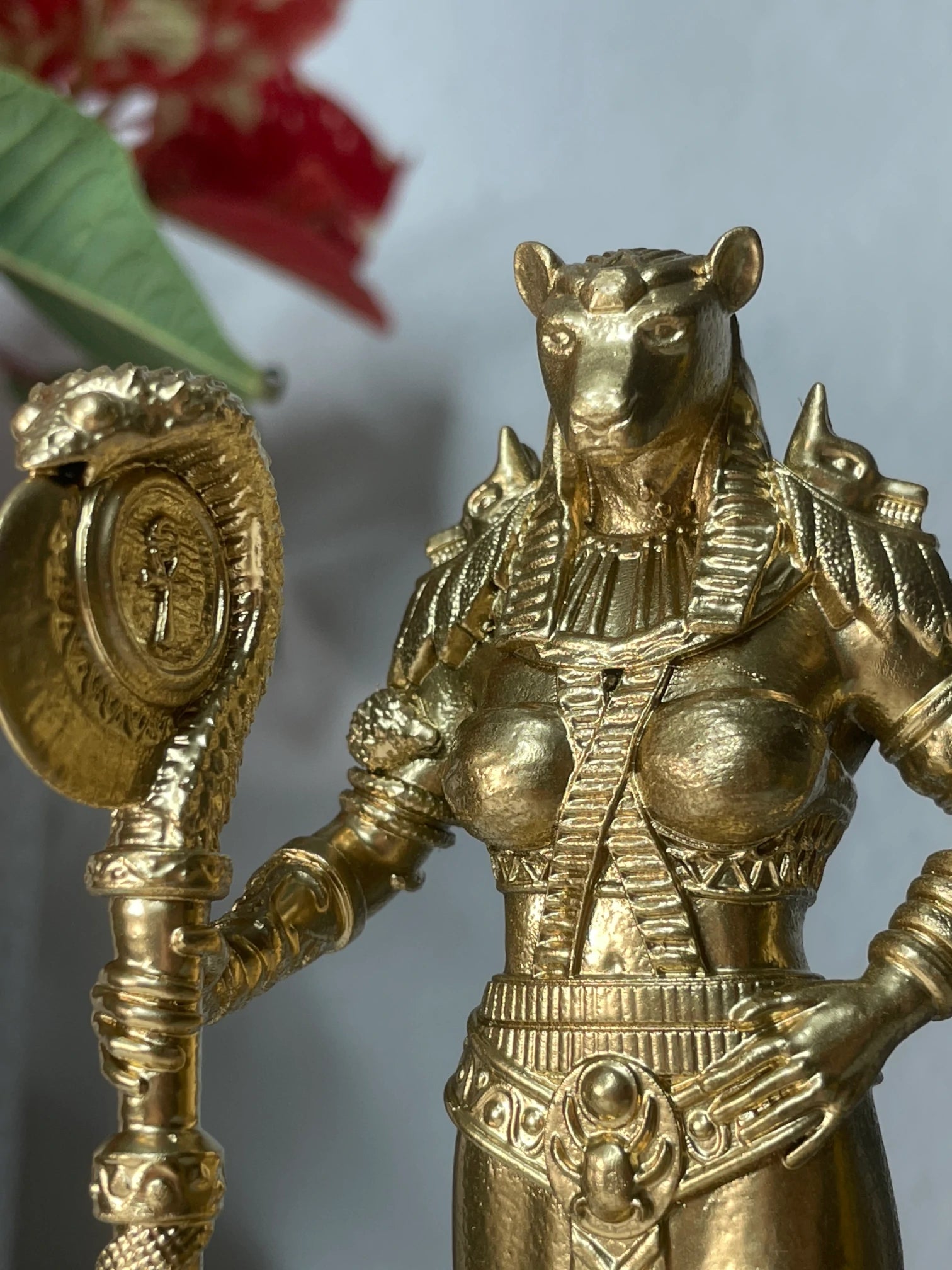 Statue of Bastet – Egyptian goddess of protection, joy and cats, hand-painted figurine – altar miniature decoration