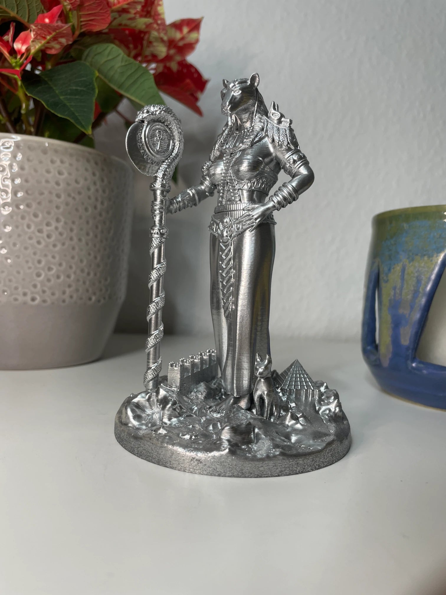 Statue of Bastet – Egyptian goddess of protection, joy and cats, hand-painted figurine – altar miniature decoration