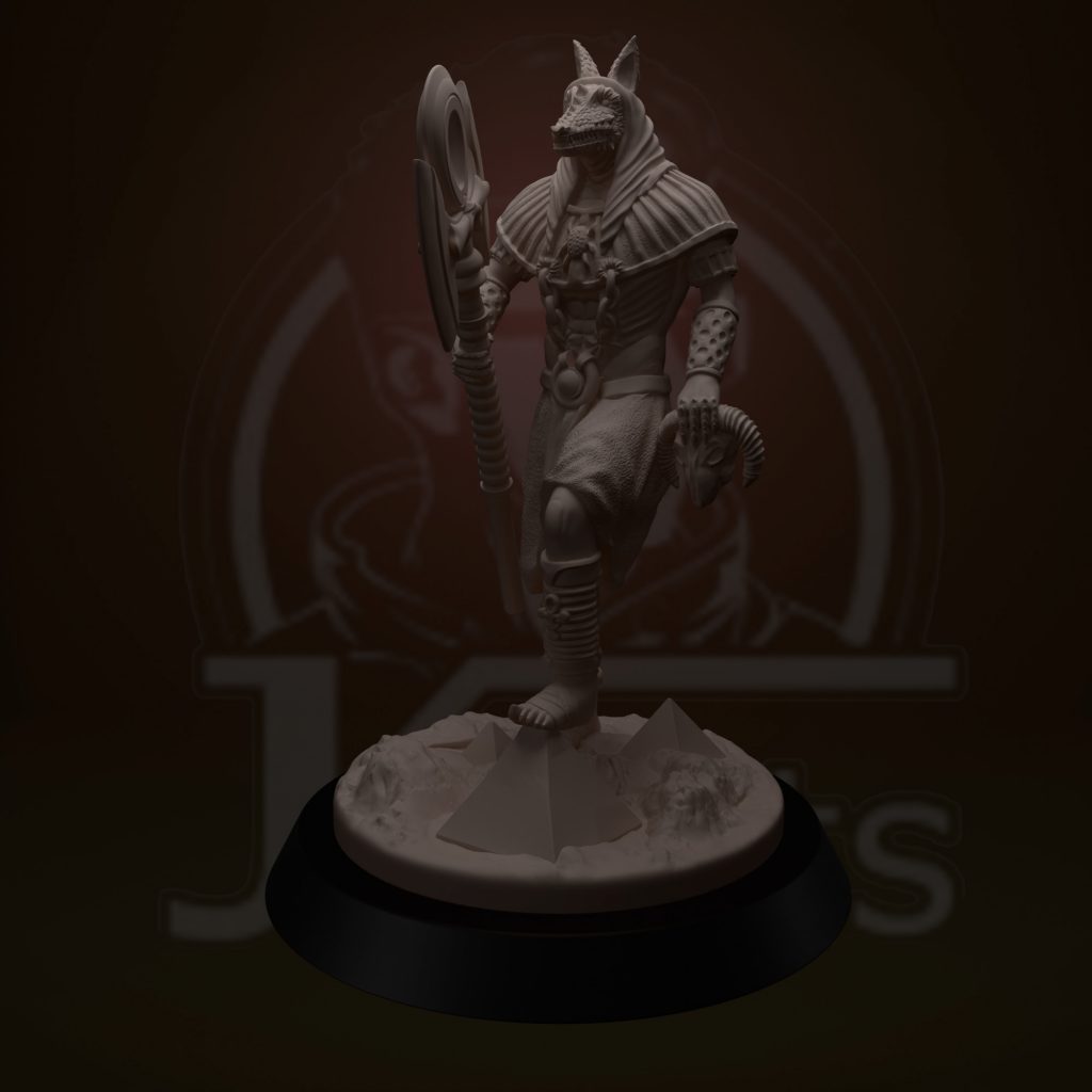Digital 3d render of the god statue - Anubis - front view