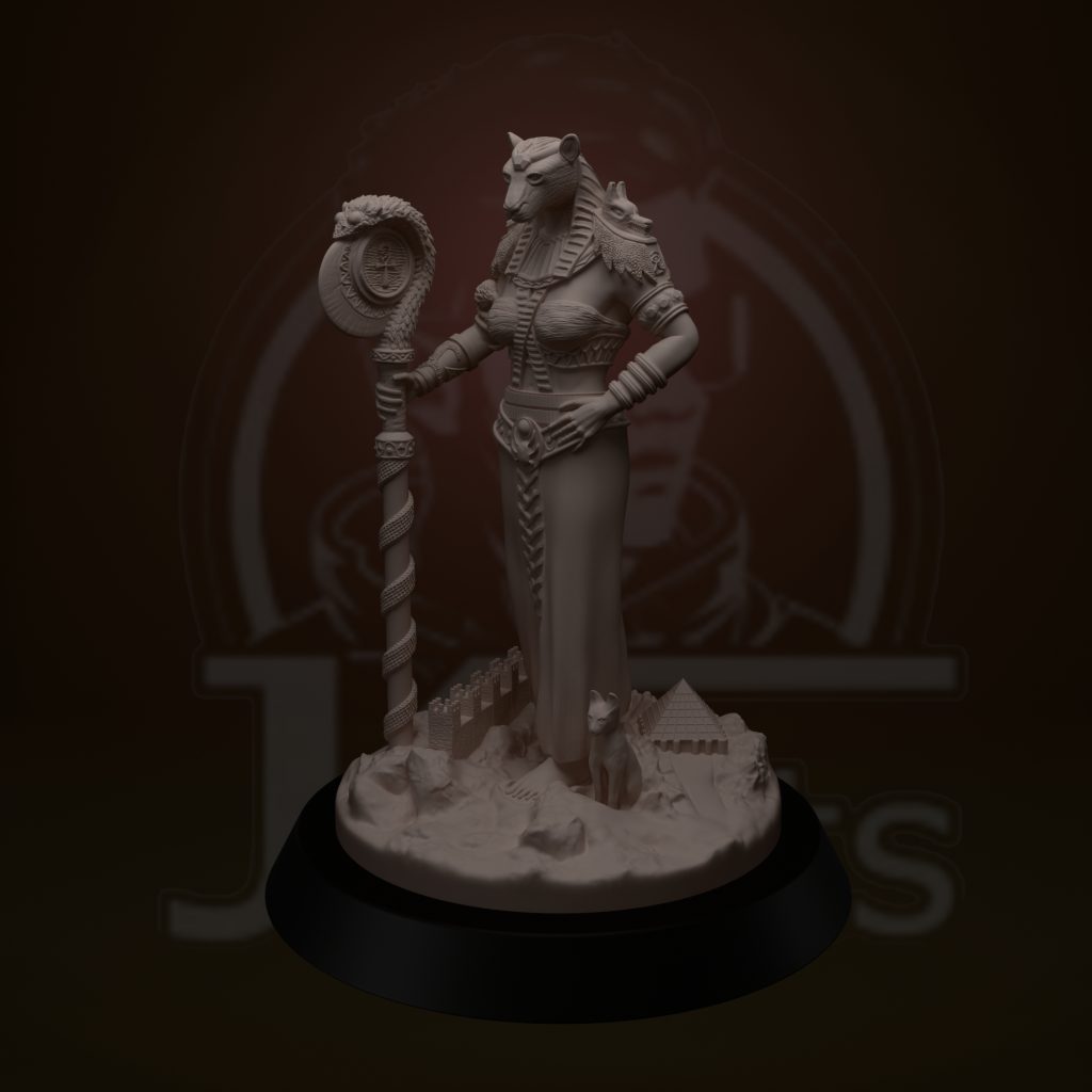 Digital 3d render of the god statue - Bastet - front view